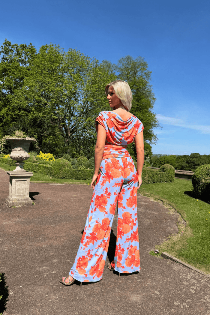 Atom Label Carbon Jumpsuit in Pale Blue & Orange Floral - Dotique