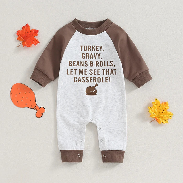 Baby Boy Thanksgiving Romper – Long Sleeve Letter Print Jumpsuit (0–18M)