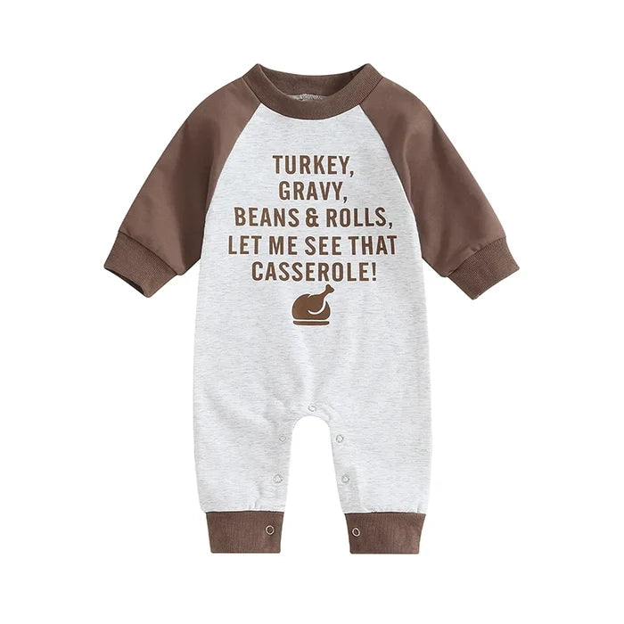 Baby Boy Thanksgiving Romper – Long Sleeve Letter Print Jumpsuit (0–18M)