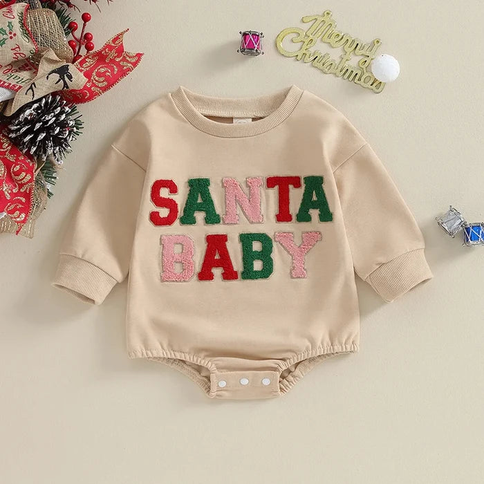 Baby Christmas Bubble Romper – Oversized Holiday Jumpsuit for Girls & Boys (0–18M)