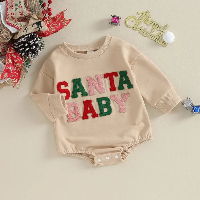 Baby Christmas Bubble Romper – Oversized Holiday Jumpsuit for Girls & Boys (0–18M)