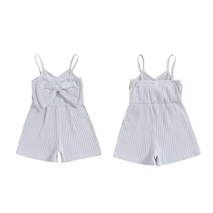 Baby Girl Ribbed Bow Romper – Sleeveless Summer Jumpsuit for Toddlers (6M–4Y)