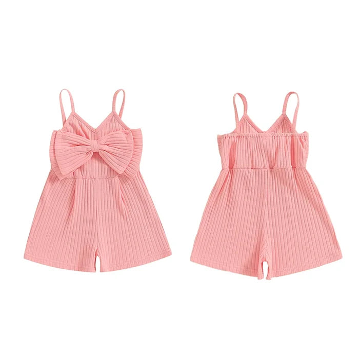 Baby Girl Ribbed Bow Romper – Sleeveless Summer Jumpsuit for Toddlers (6M–4Y)