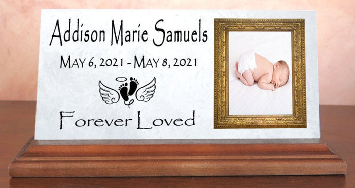 Baby Memorial Plaque For Shelf or Desktop With Photo Printed Marble 8" x 4" - Broad Bay Personalized Gifts Shipped Fast