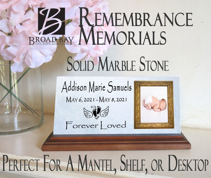 Baby Memorial Plaque For Shelf or Desktop With Photo Printed Marble 8" x 4" - Broad Bay Personalized Gifts Shipped Fast