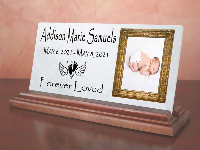 Baby Memorial Plaque For Shelf or Desktop With Photo Printed Marble 8" x 4" - Broad Bay Personalized Gifts Shipped Fast