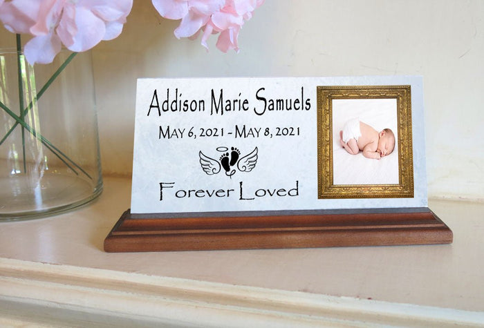 Baby Memorial Plaque For Shelf or Desktop With Photo Printed Marble 8" x 4" - Broad Bay Personalized Gifts Shipped Fast