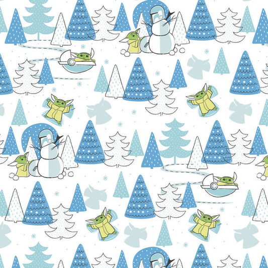 Baby Yoda Snow Day Fabric, Camelot