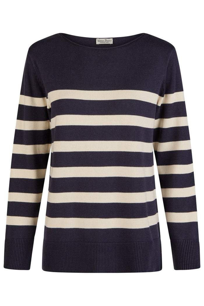 Barbara Lebek 86220052 Navy Striped Boat Neck Jumper - Dotique