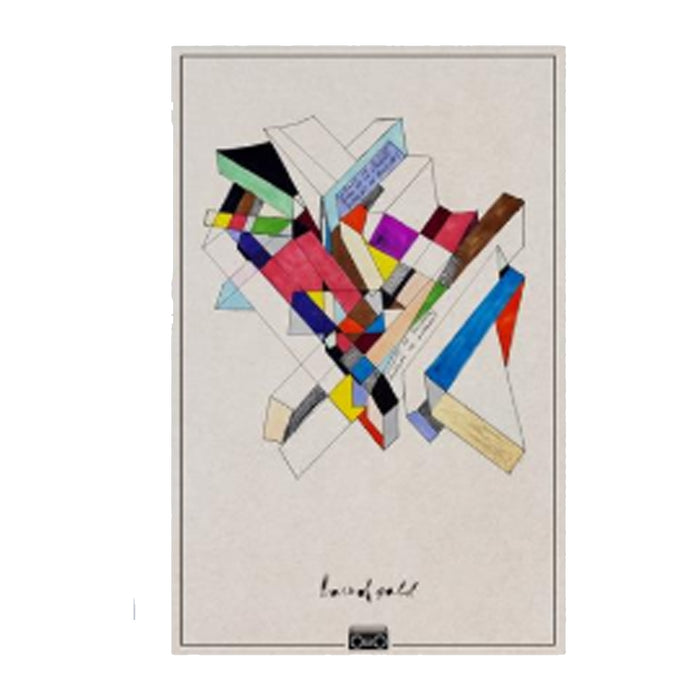 Abstract geometric artwork from Bars Of Gold featuring vibrant overlapping shapes on a light background with a handwritten signature—a striking gold wall art piece to elevate any space.