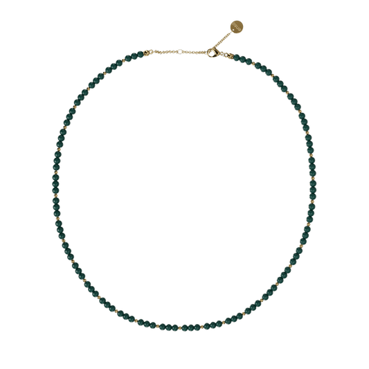 Beaded Necklace - Deep Teal & Gold