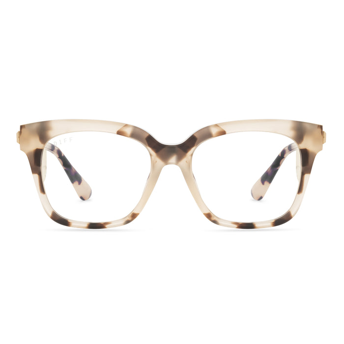 diff eyewear bella xs square glasses with a small cream tortoise acetate frame and prescription lenses front view
