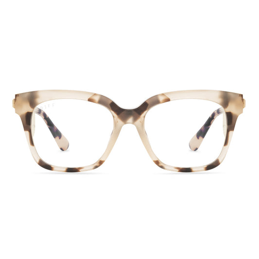 diff eyewear bella xs square glasses with a small cream tortoise acetate frame and prescription lenses front view