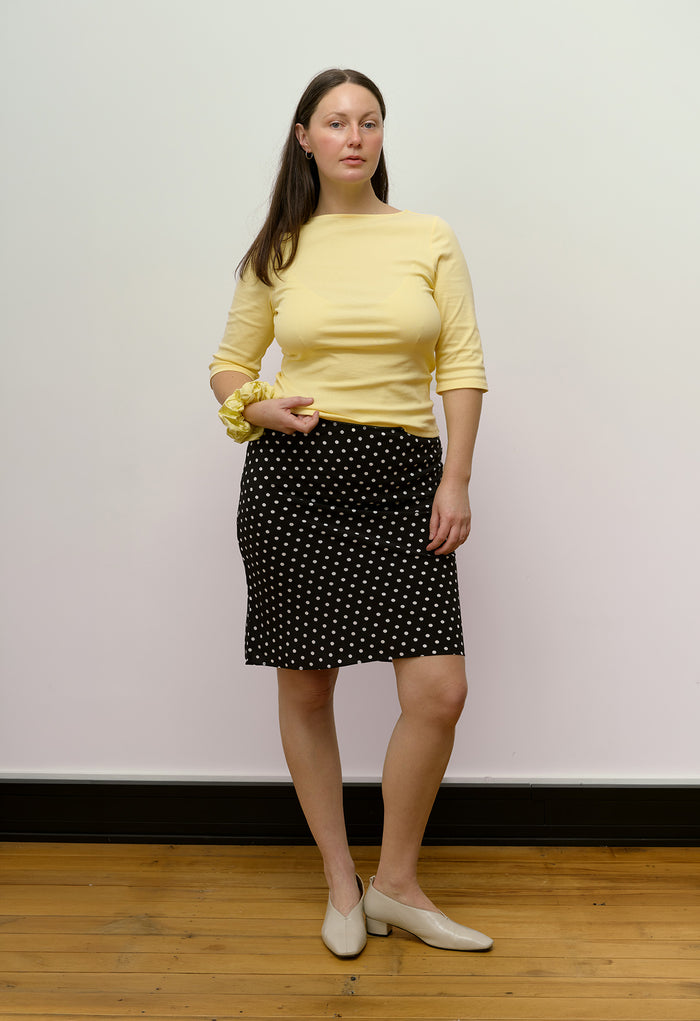 Bias Knee Skirt Pois Nera Silk