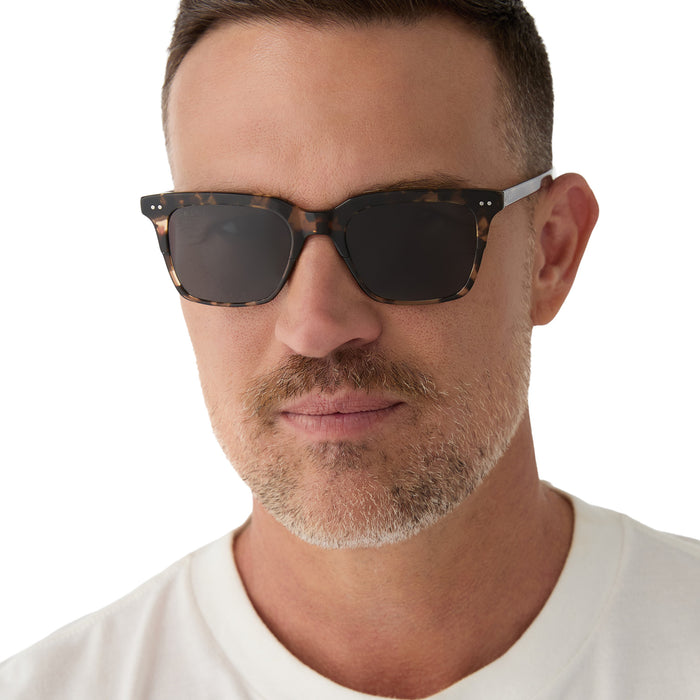 on model - male wearing BILLIE - ESPRESSO TORTOISE + GREY + POLARIZED Front