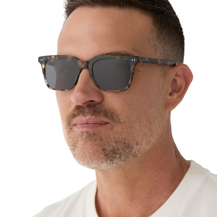 on model - male wearing BILLIE - ESPRESSO TORTOISE + GREY + POLARIZED Angled