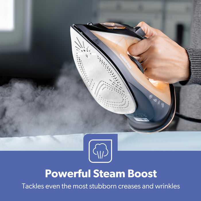 Black & Gold 1800W Non-Stick Steam Iron With Adjustable Temperature