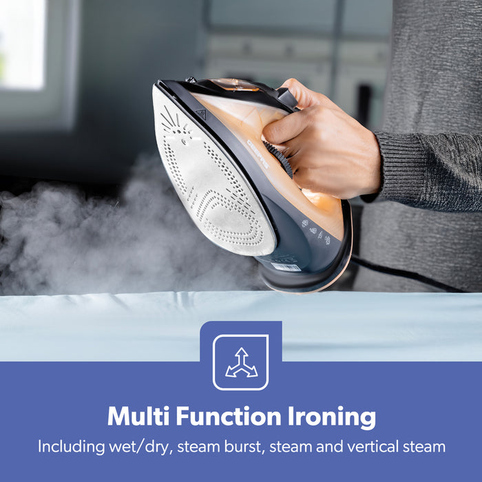 Black & Gold 1800W Non-Stick Steam Iron With Adjustable Temperature