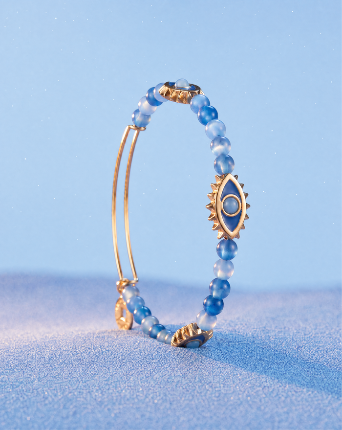 Blue Aventurine Repeat Evil Eye Charm Beaded Bangle