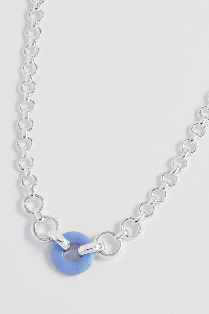Blue Lace Agate Graduated Round Link Chain Necklace