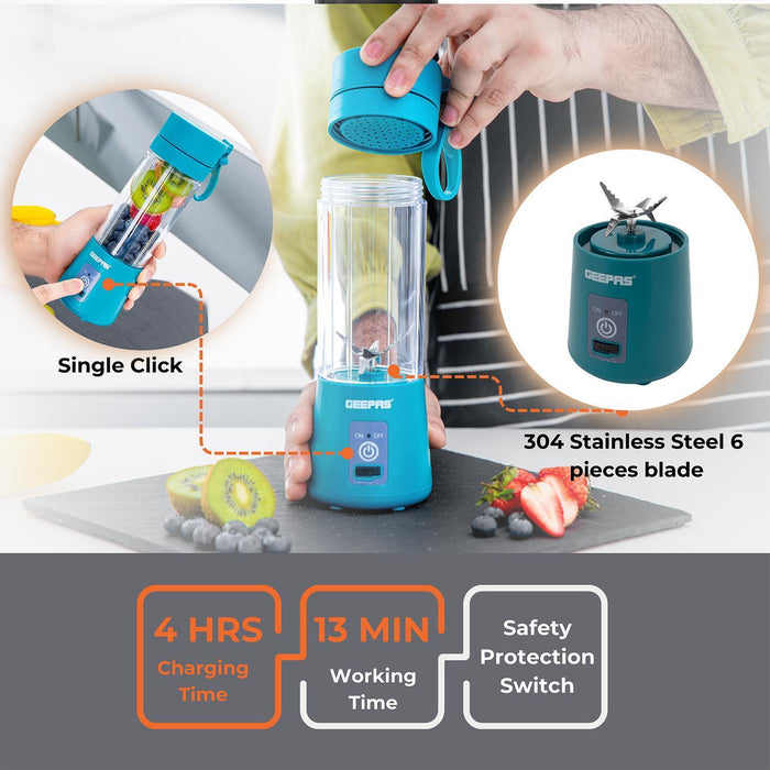 Blue Portable Blender 330ML Rechargeable Fruit Mixer