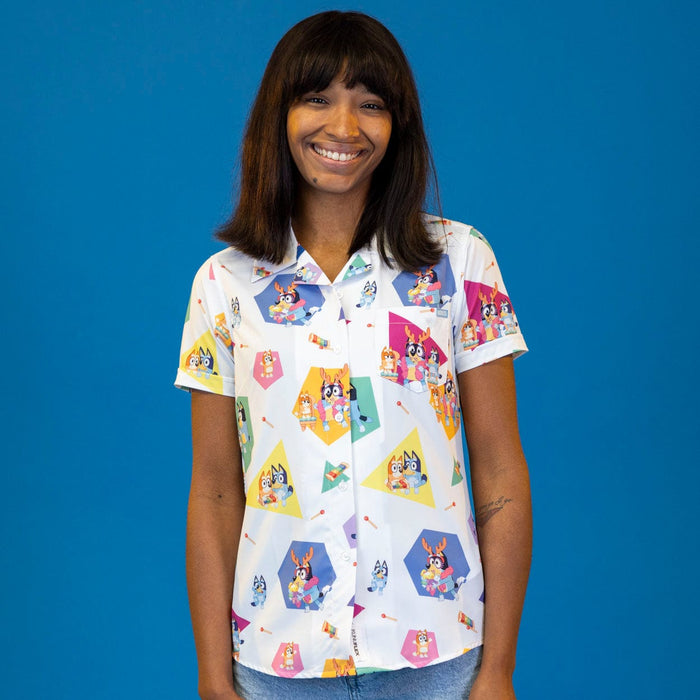 RSVLTS Bluey Women's Short Sleeve Shirt Bluey "Magic Xylophone" – Women's KUNUFLEX Short Sleeve Shirt