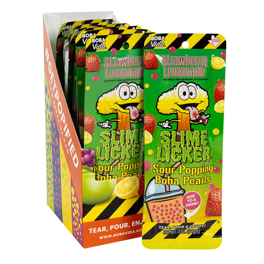 Bobavida Slime Licker Sour Strawberry Lemonade Popping Boba Pearls Candy - 10 Count