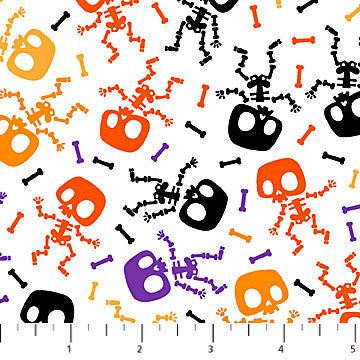 Bony Ghoultown Greetings Fabric White, Northcott