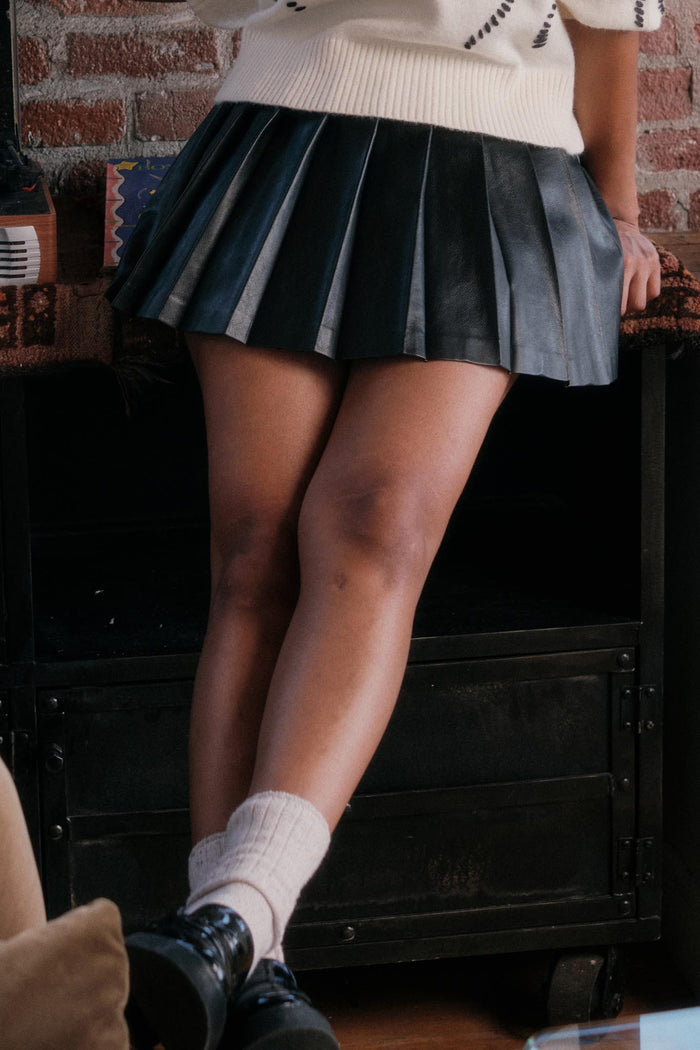 Brat Attack Pleated Vegan Leather Mini Skirt - ShopPromesa