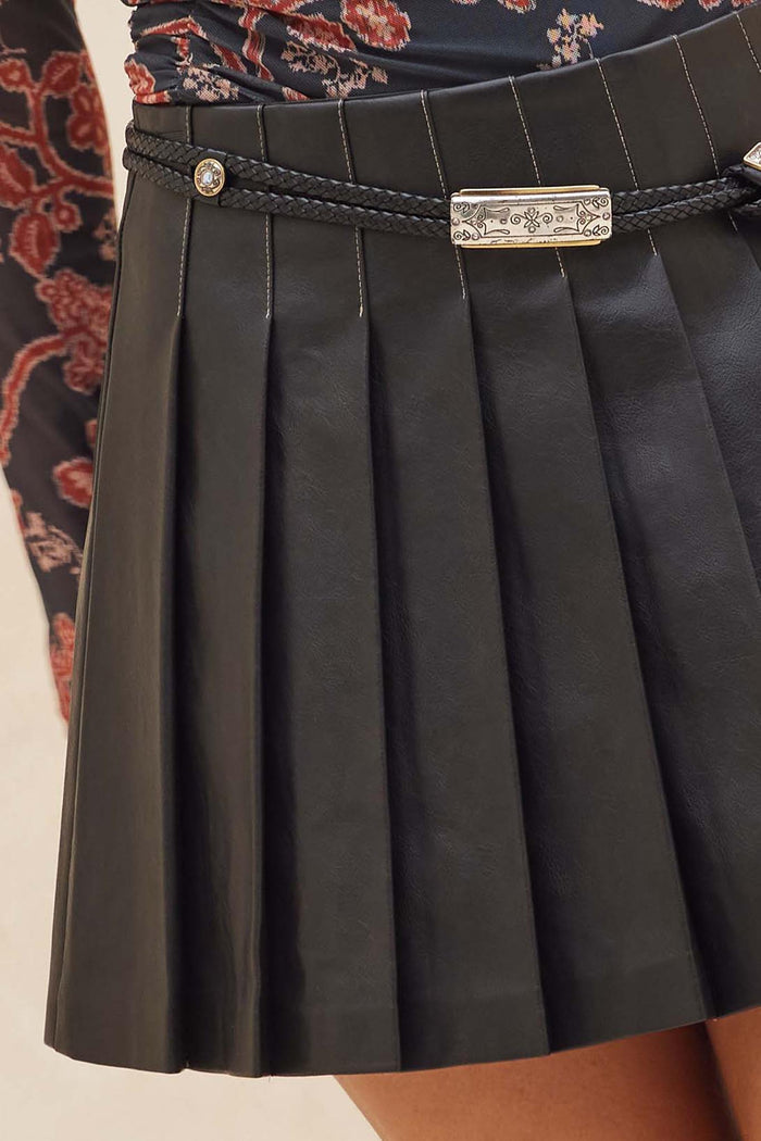 Brat Attack Pleated Vegan Leather Mini Skirt - ShopPromesa