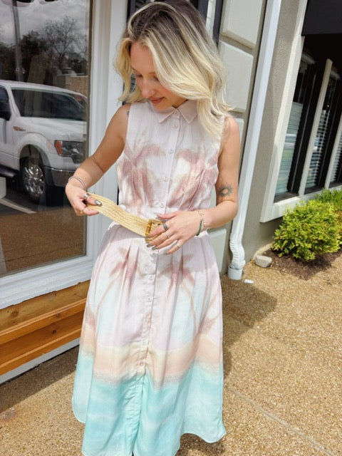 Button Down Palm Trees Beach Dress