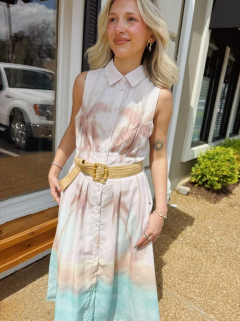 Button Down Palm Trees Beach Dress