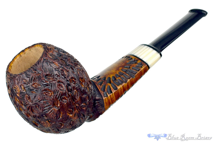 Blue Room Briars is proud to present this C. Kent Joyce Carved Wideshank Cutty with Ivorite