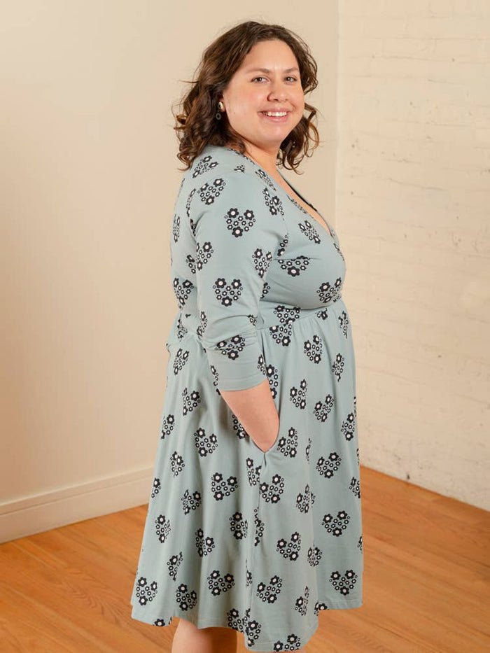 Callie Long Sleeve Wrap Dress Retro Slate