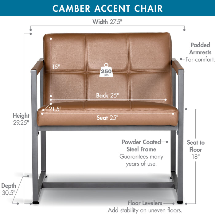 Camber Mid-Century Modern Small Living Room Accent Chair, Pewter Gray / Caramel 71051