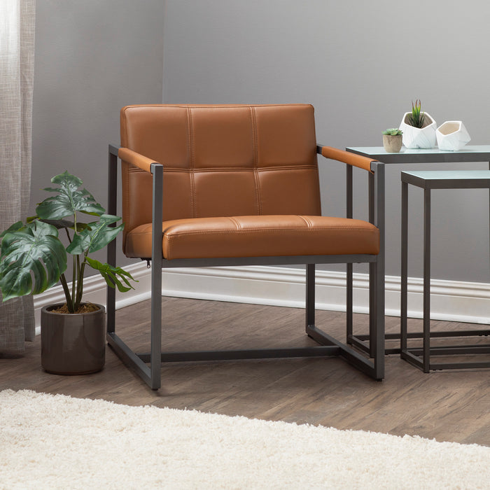 Camber Mid-Century Modern Small Living Room Accent Chair, Pewter Gray / Caramel 71051