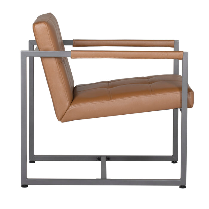 Camber Mid-Century Modern Small Living Room Accent Chair, Pewter Gray / Caramel 71051