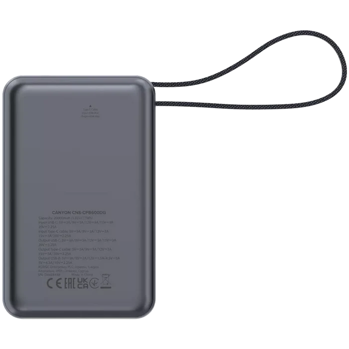 Canyon Power Bank OnPower PB-600 20,000mAh | CNS-CPB600DG Canyon Powerbank Euronics Ireland