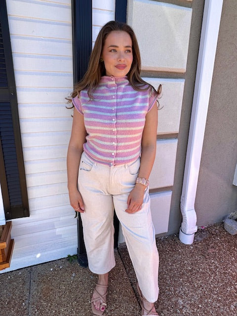 Cap Sleeve Pink Stripe Sweater