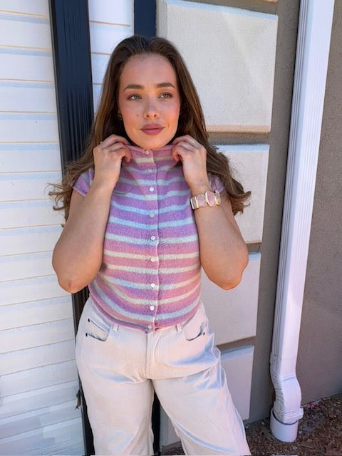 Cap Sleeve Pink Stripe Sweater