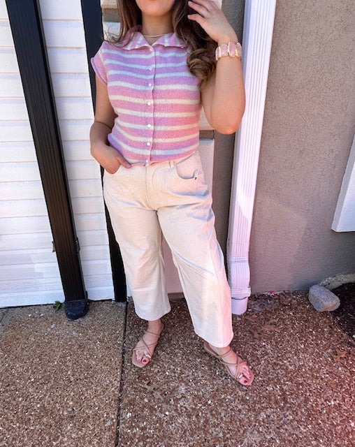 Cap Sleeve Pink Stripe Sweater