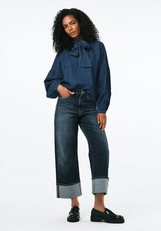 Buffalo Women Shirts Navy Woven Woven Long Sleeve Puff Sleeve