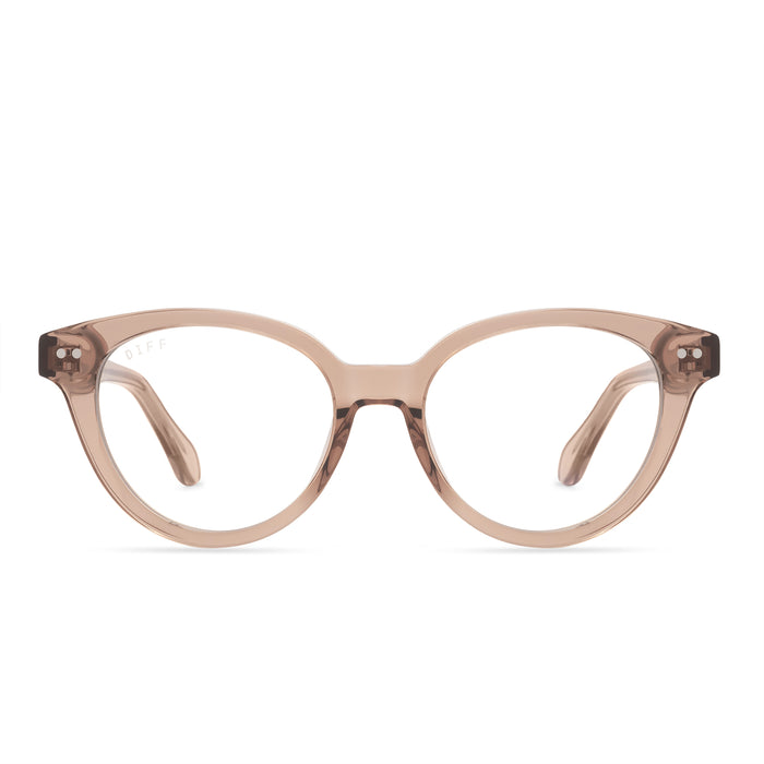 diff eyewear carly round glasses with a cafe ole acetate frame and prescription lenses front view