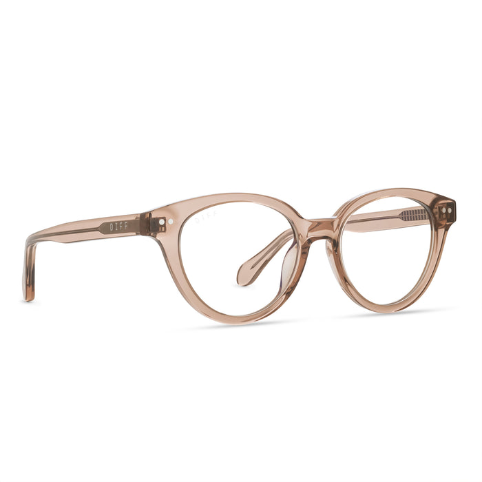 diff eyewear carly round glasses with a cafe ole acetate frame and prescription lenses angled view