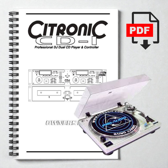 Spiral-bound manual for Citronic CD-1 DJ equipment with a turntable on a white background