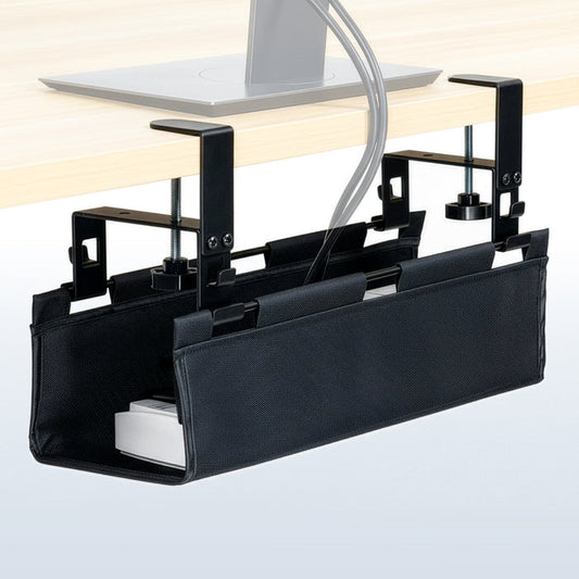 16" Clamp-on Fabric Cable Management Tray on a desk.