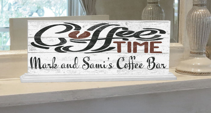COFFEE TIME Coffee Bar Sign Personalized Solid Wood 16.5in x 6in - Broad Bay Personalized Gifts Shipped Fast