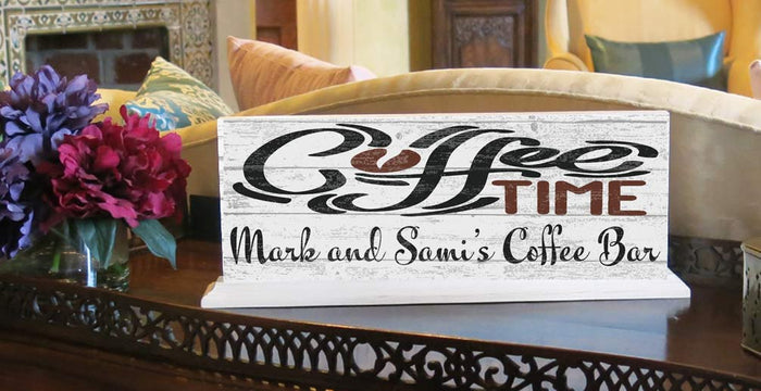 COFFEE TIME Coffee Bar Sign Personalized Solid Wood 16.5in x 6in - Broad Bay Personalized Gifts Shipped Fast