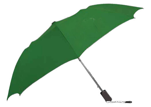 open recycled umbrella made from recycled PET #1 plastic bottles. compact with a steel wind resistant frame