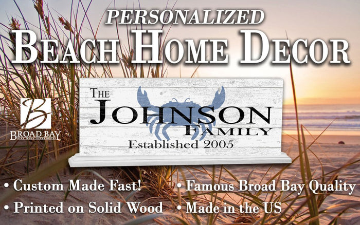 Personalized Family Name Sign Crab Theme Nautical Coastal Décor - Broad Bay Personalized Gifts Shipped Fast